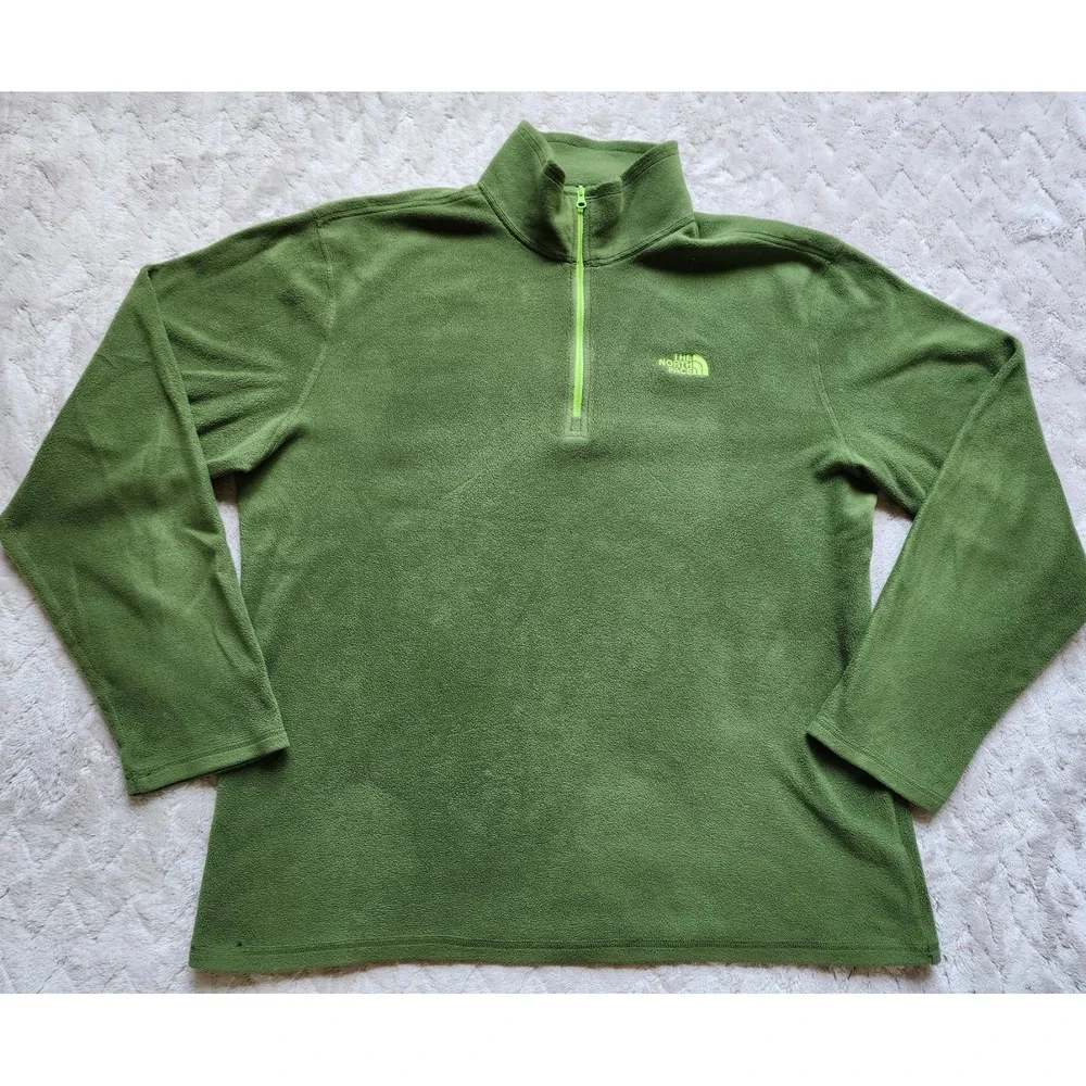 The North Face Mens Large Green Fleece Quarter Zip Pullover Activewear Top